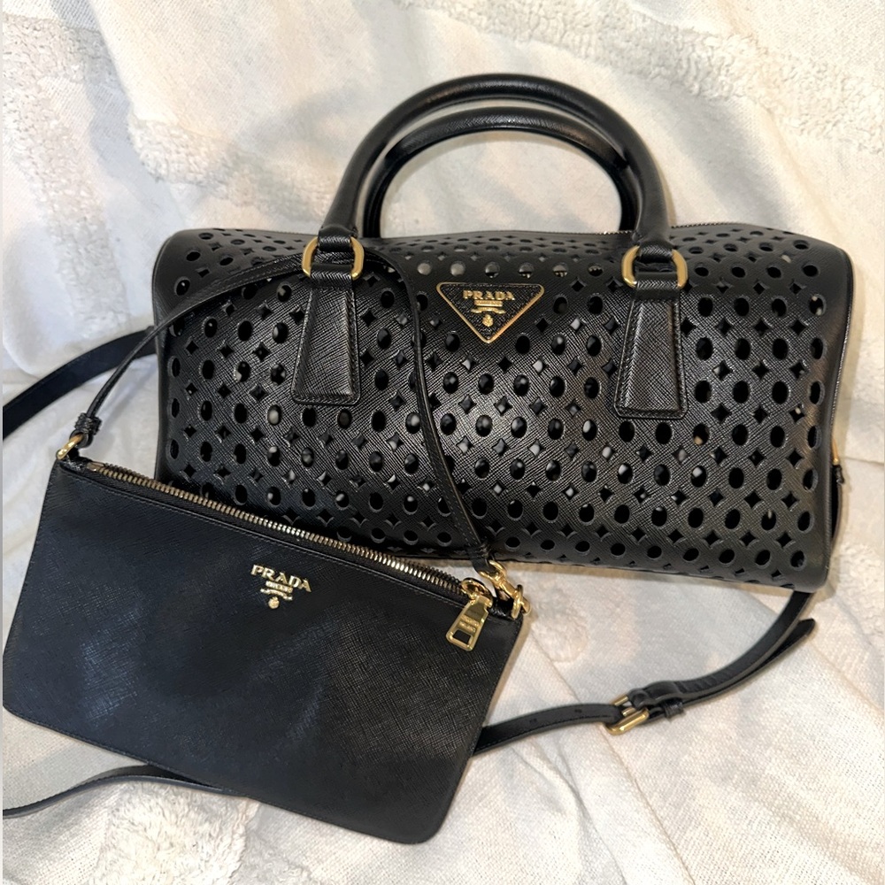 Prada Boston Saffiano Perforated Leather Bag